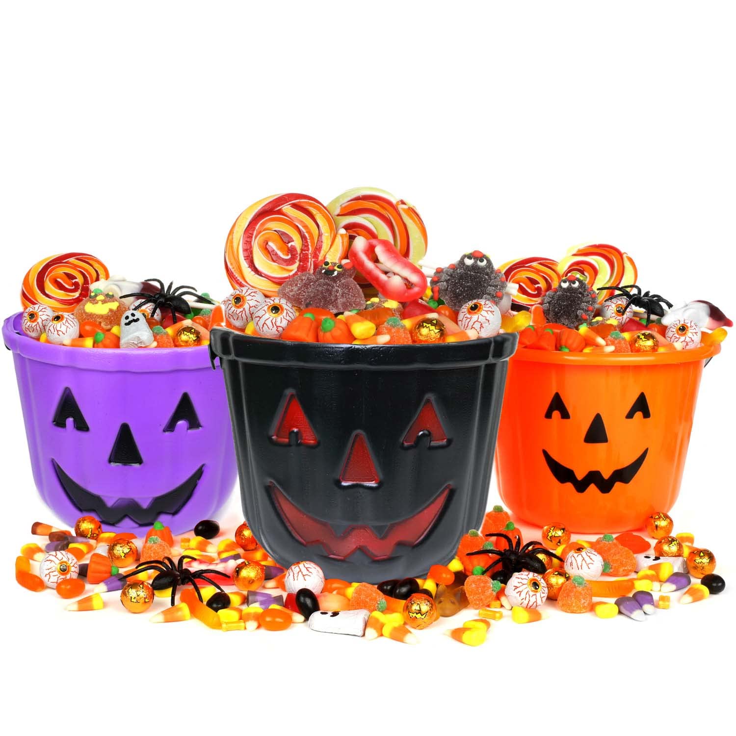 Jack-O’-Lantern Pumpkin Pail – Reusable Plastic Trick-or-Treat Bucket (Black, Purple & Orange, 6x7 Inch)