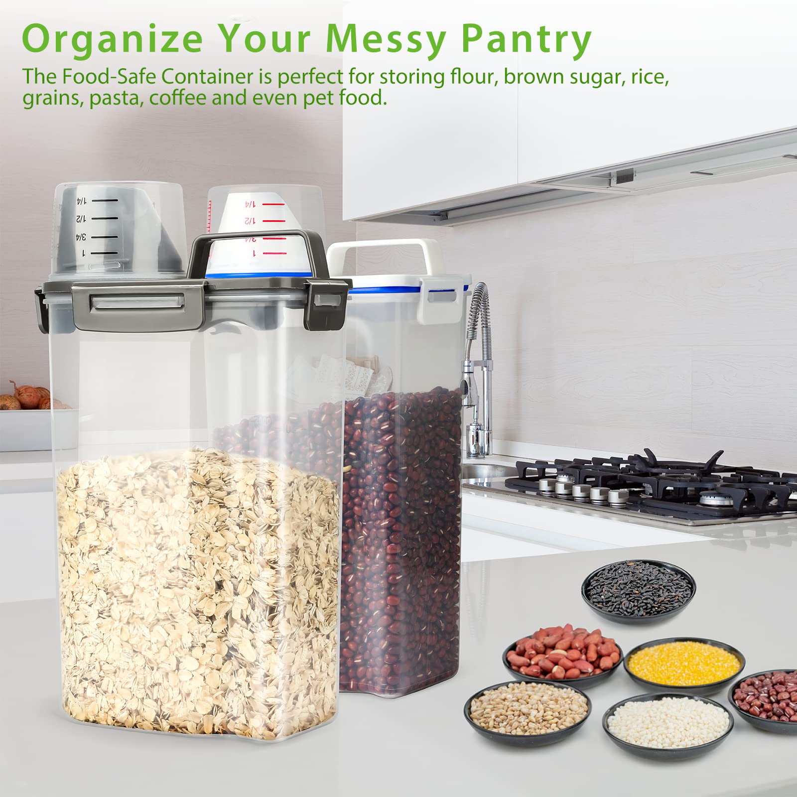 3L Airtight Kitchen Storage Container with Pour Spout – BPA-Free Rice & Dry Food Dispenser with Measuring Cup (Grey)