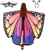 Women’s Butterfly Wings Costume Shawl – Red & Blue Fairy Cape with Antenna Headband for Halloween & Cosplay