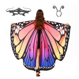 Women’s Butterfly Wings Costume Shawl – Red & Blue Fairy Cape with Antenna Headband for Halloween & Cosplay