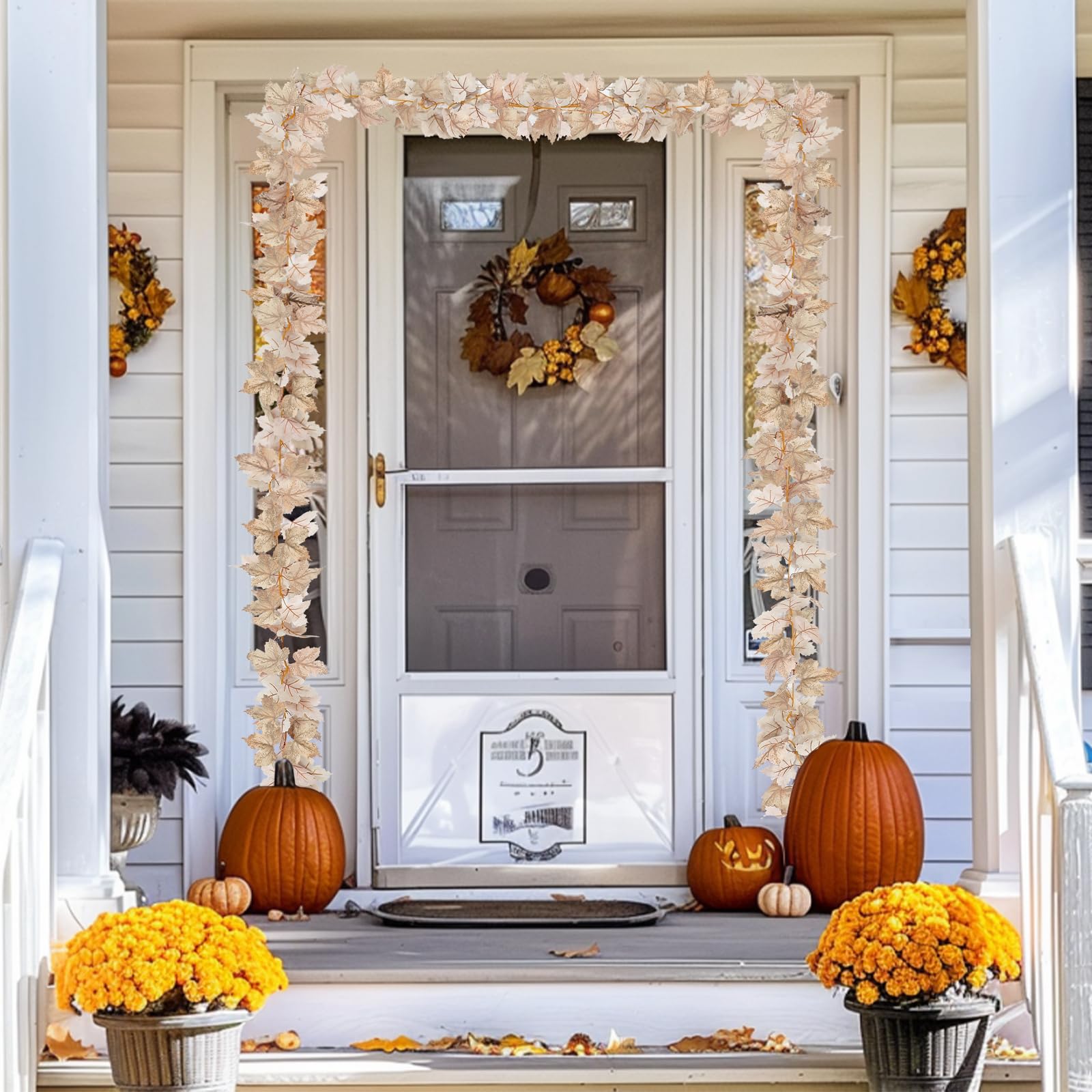 Fall Maple Leaf String Lights – 2 Pack 13ft 40 LED Grey & White Garland Lights with Timer, Battery Operated Waterproof Fall Décor