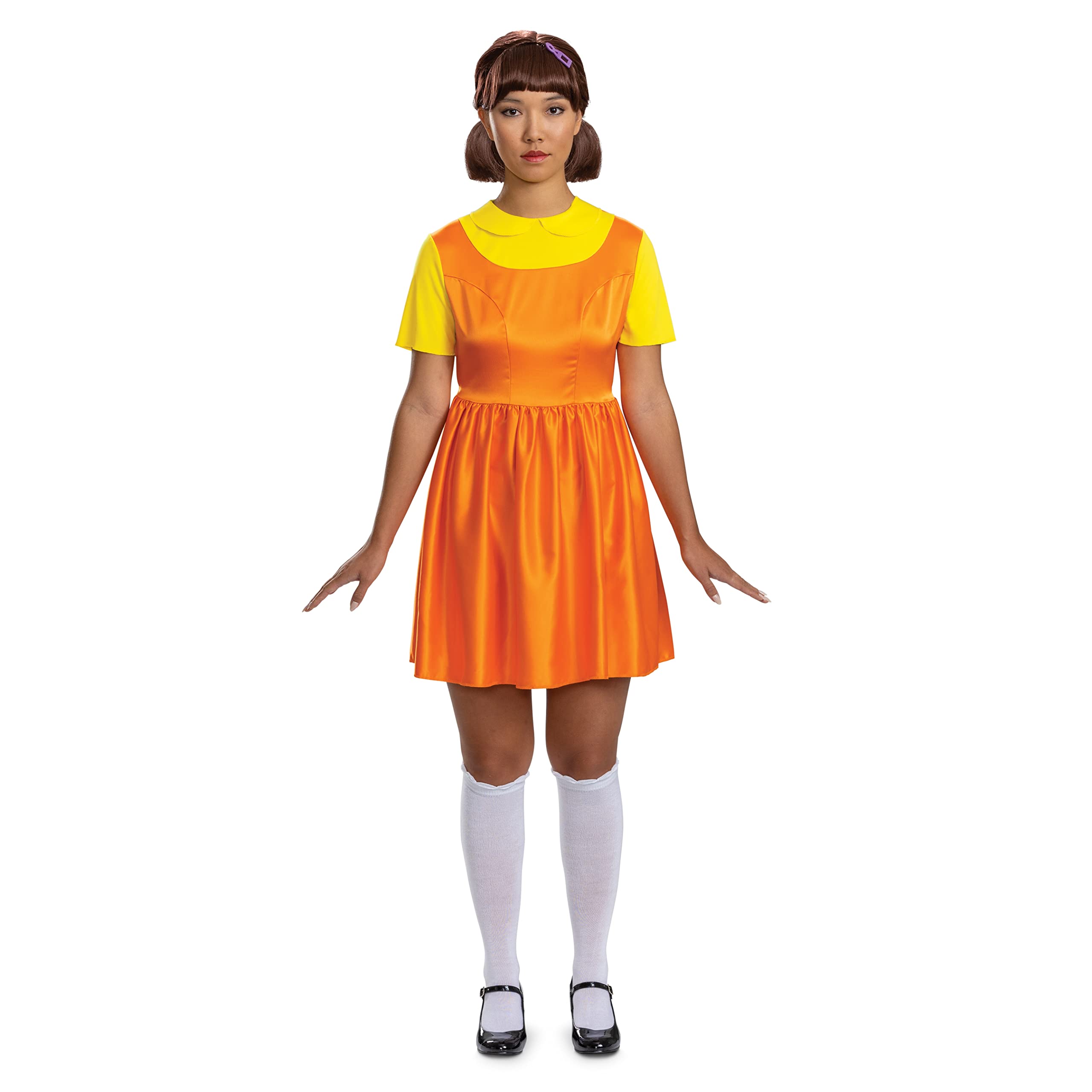 Squid Game Young-Hee Doll Costume for Adults – Official Deluxe Dress, Wig & Socks Set