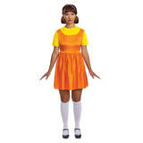 Squid Game Young-Hee Doll Costume for Adults – Official Deluxe Dress, Wig & Socks Set