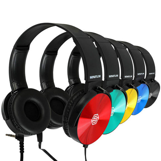 Kids Headphones Bulk 5 Pack – On-Ear Student Classroom Headphones with 3.5mm Jack
