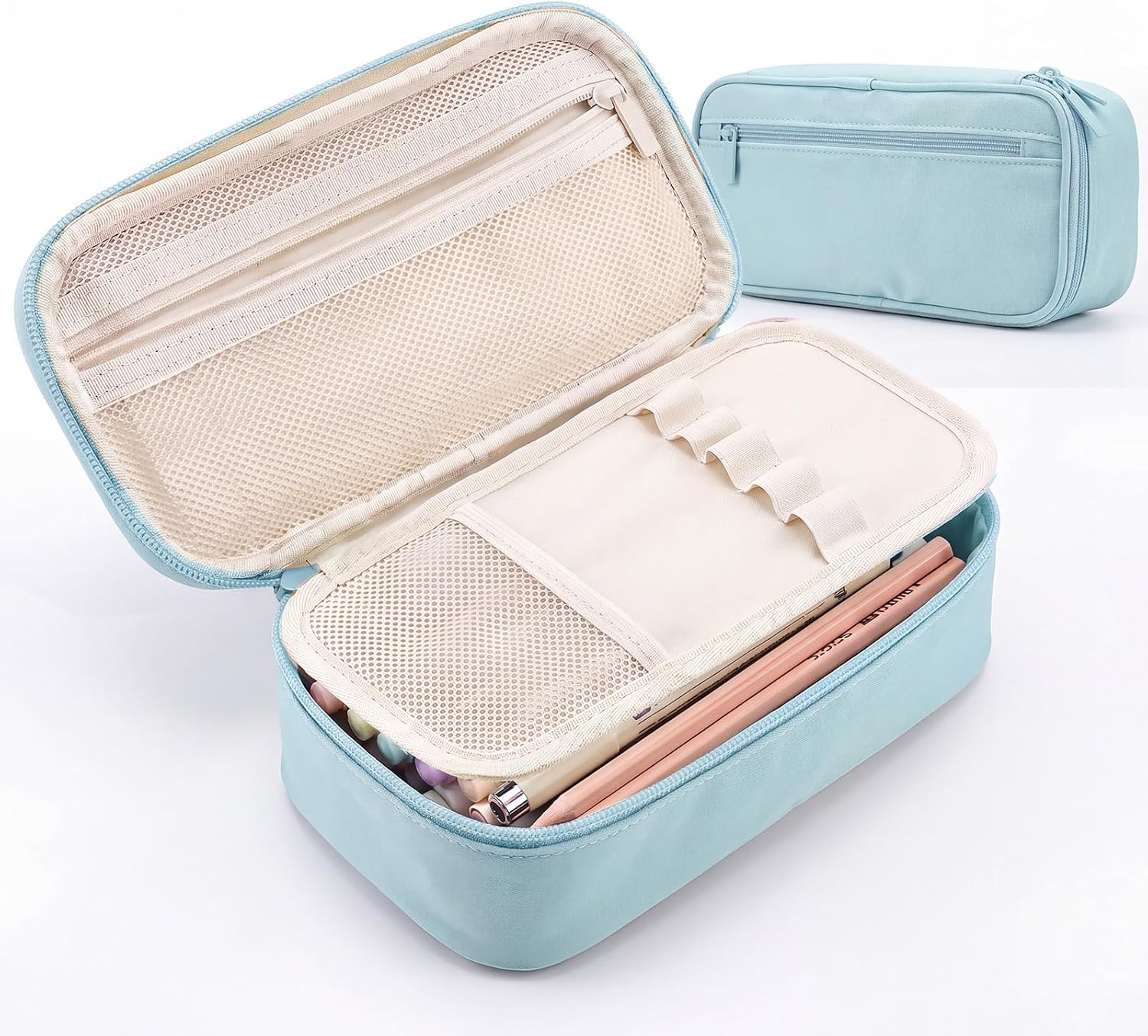 Large 80-Pencil Canvas Organizer Case with 5 Compartments