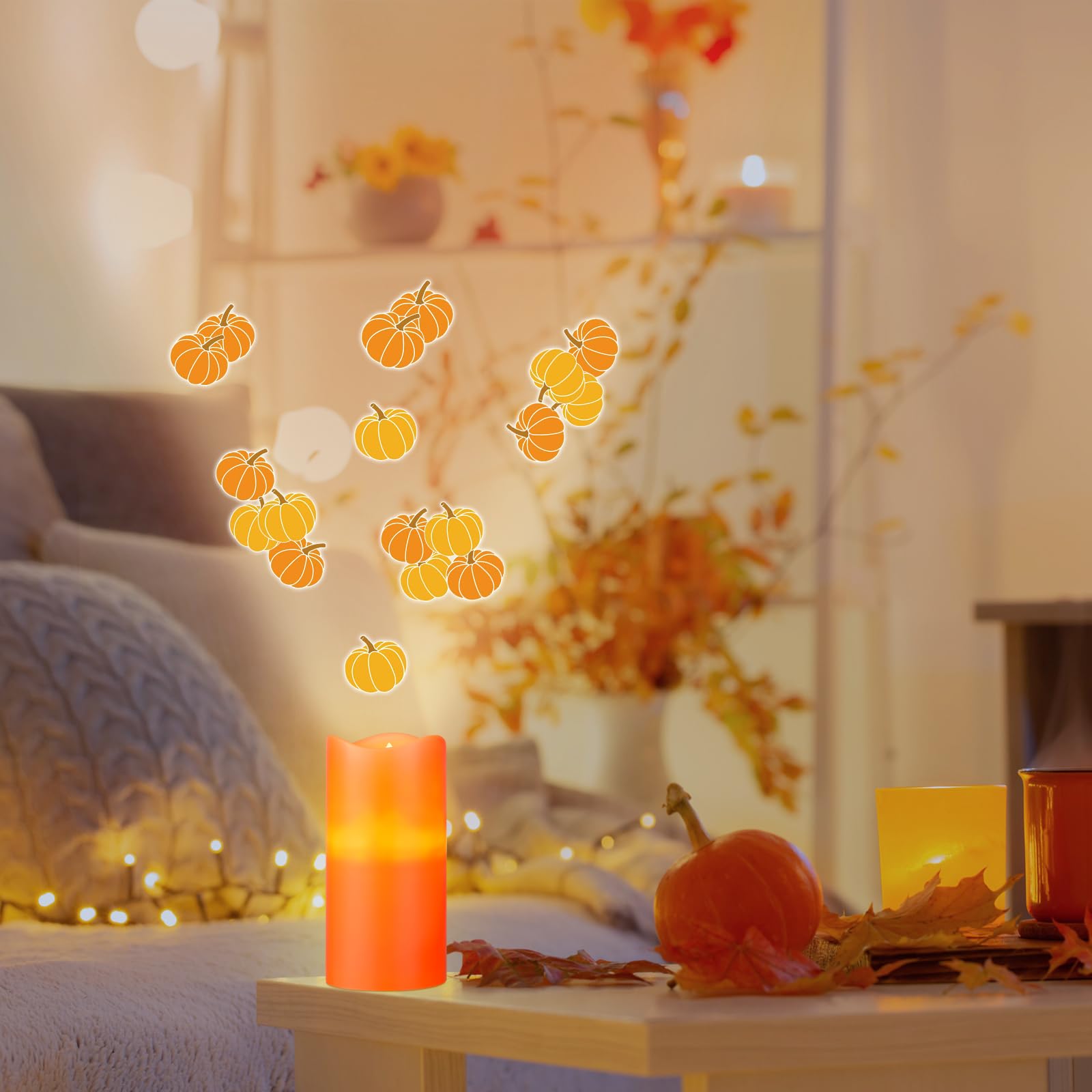 Pumpkin Projector Candle Light – LED Flameless Candle with Rotating Pumpkin Stars, Remote Control & Real Wax Design for Fall & Halloween Décor (Orange)