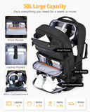 Ponhog 50L Travel Backpack for Men – Flight Approved Carry-On Convertible Duffle with Shoe Compartment, 17.3” Laptop, USB Port, Black