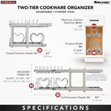2-Tier Pull-Out Cookware Base Cabinet Organizer – Chrome Adjustable Shelf System