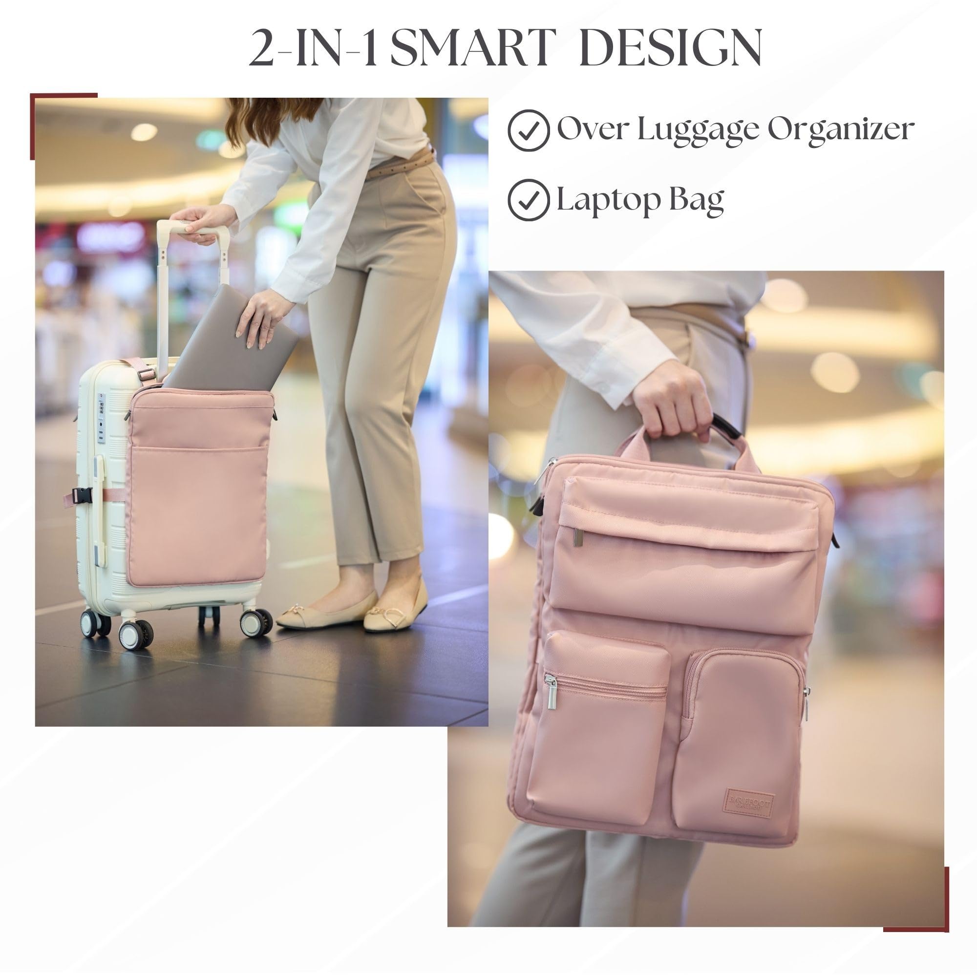 Carry-On Luggage Organizer Harness with Laptop Pocket & Adjustable Straps – Travel Storage Bag Pink