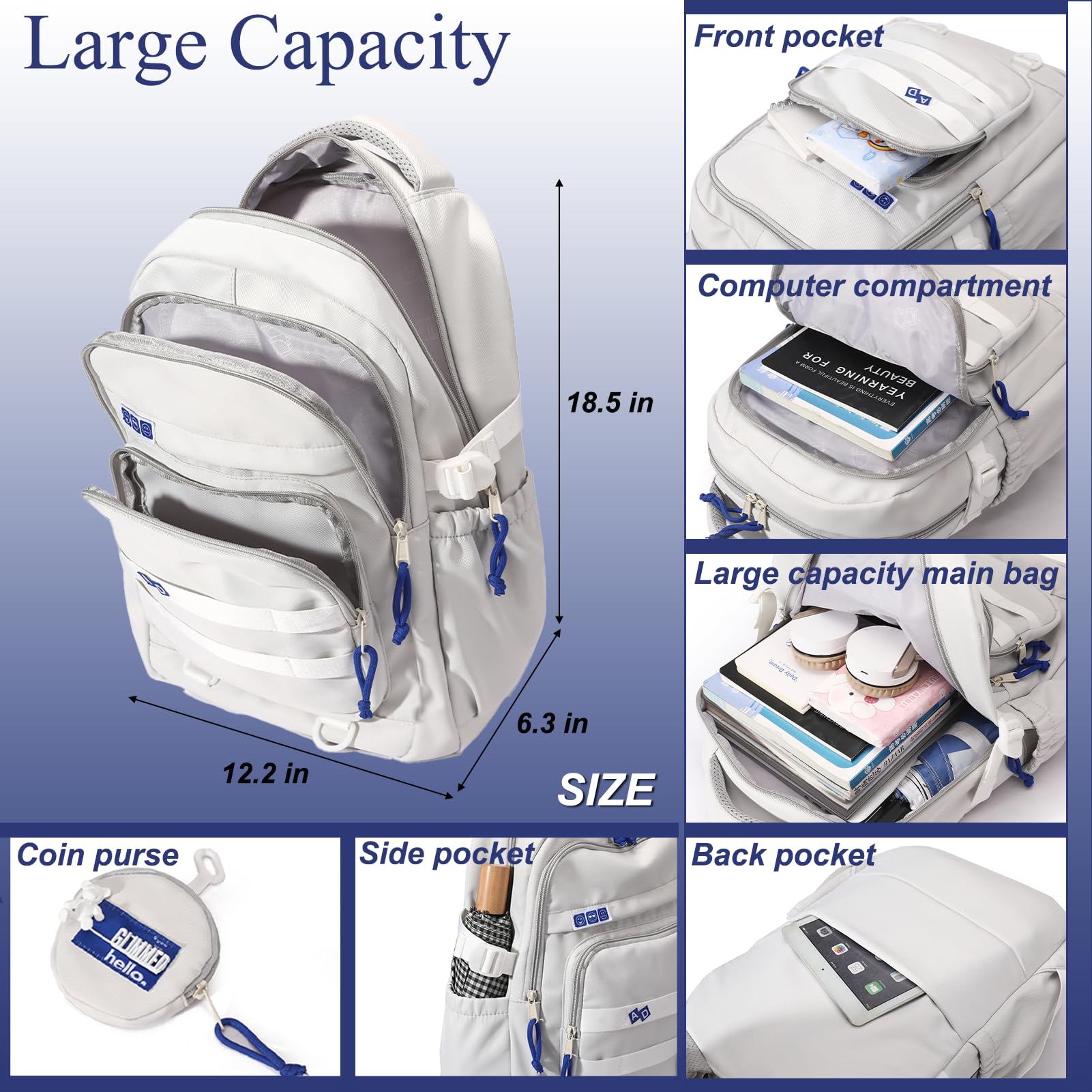 YJMKoi Kids School Backpack for Girls & Boys – Lightweight Nylon Aesthetic Bookbag (Purple)