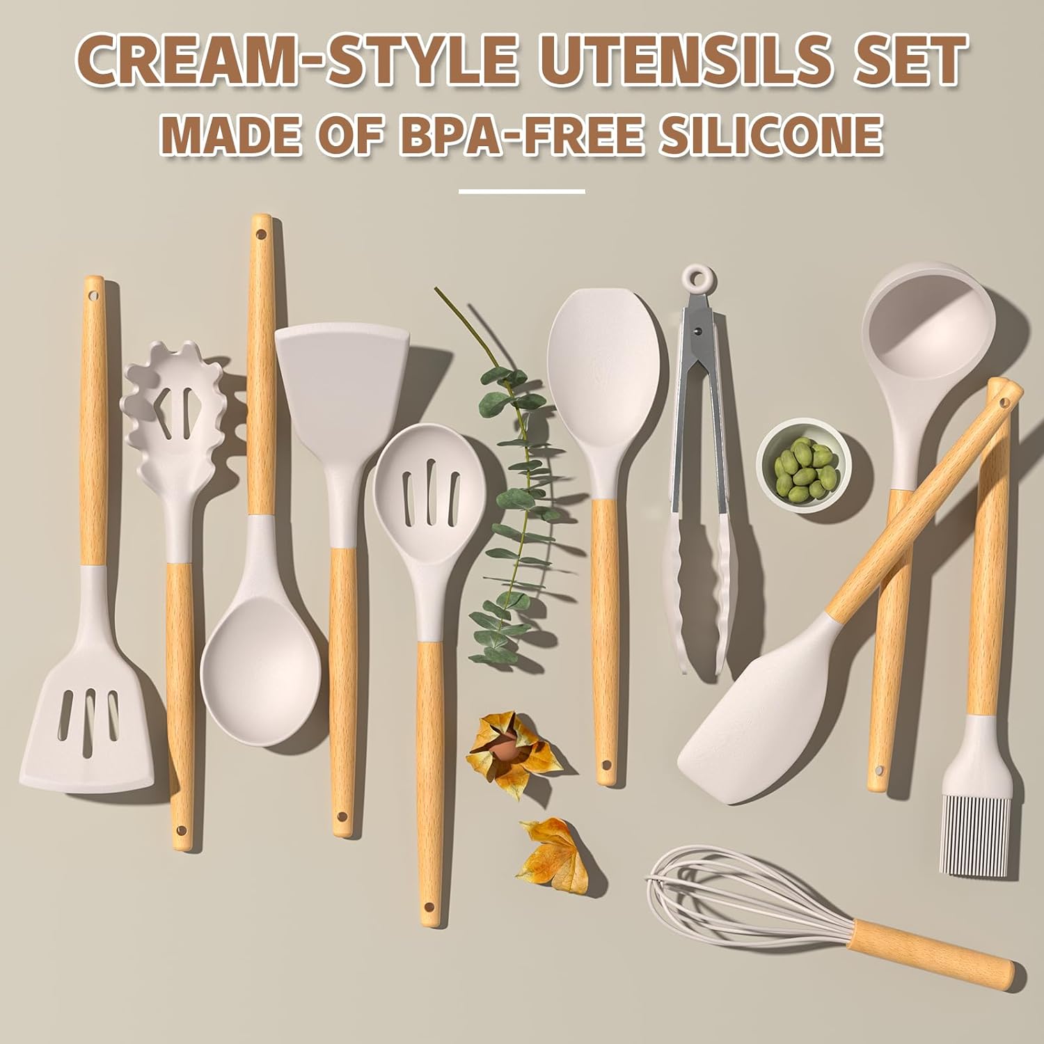 33-Piece Silicone Cooking Utensil Set with Wooden Handles – Heat Resistant, BPA-Free & Non-Stick Safe