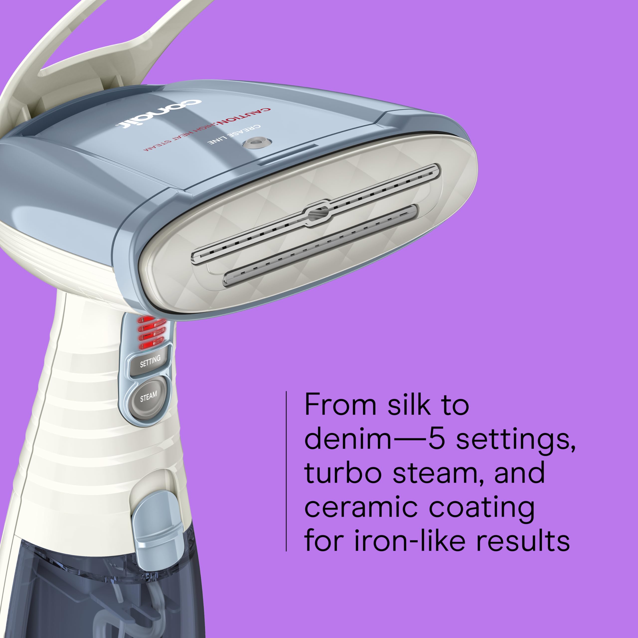 Conair Turbo ExtremeSteam Blue Professional Handheld Garment Steamer 1875W with Aluminum Steam Plate and Creaser