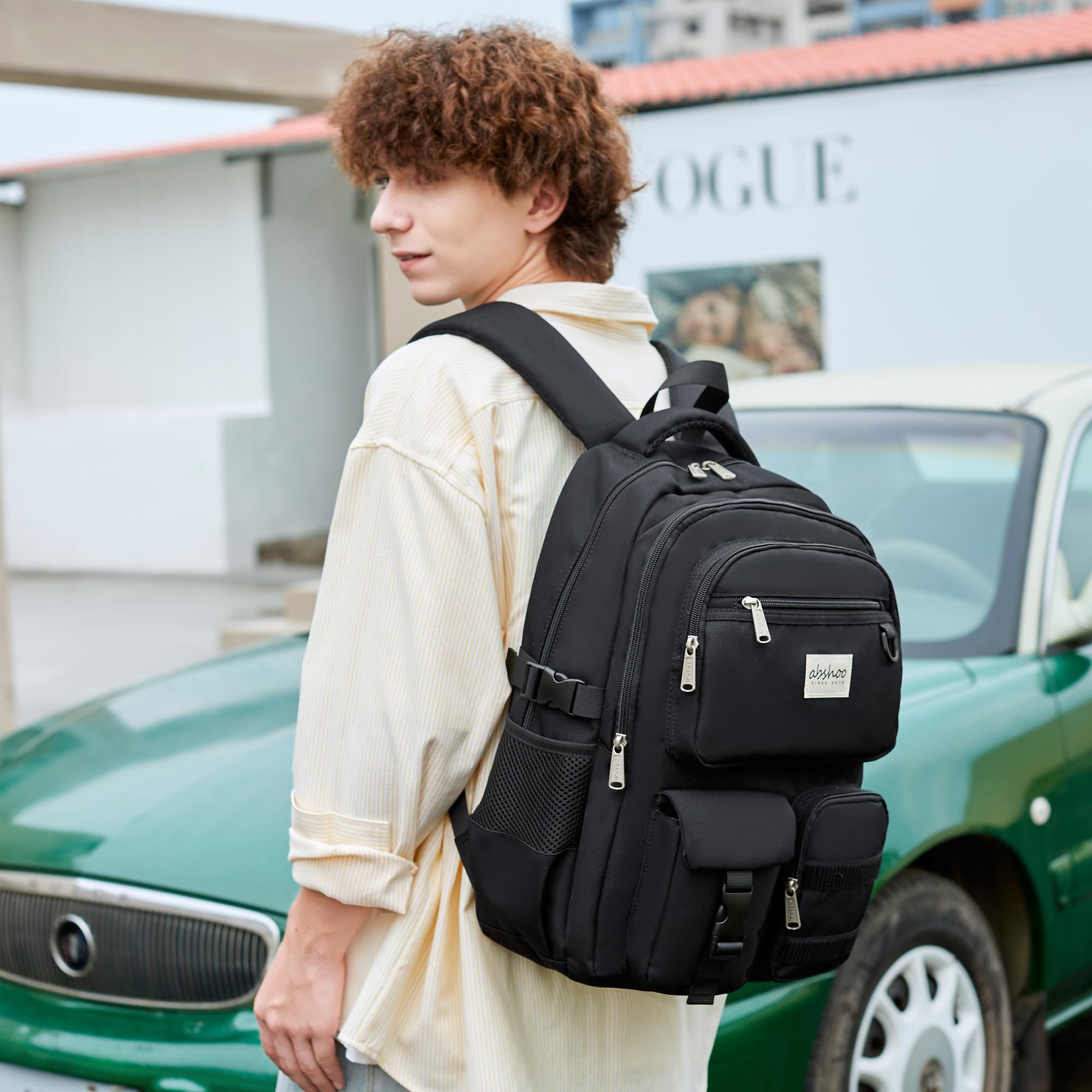 ABSHOO Large Heavy-Duty Backpack for School & College – Multi-Pocket Travel Bookbag (15.6'' Laptop)