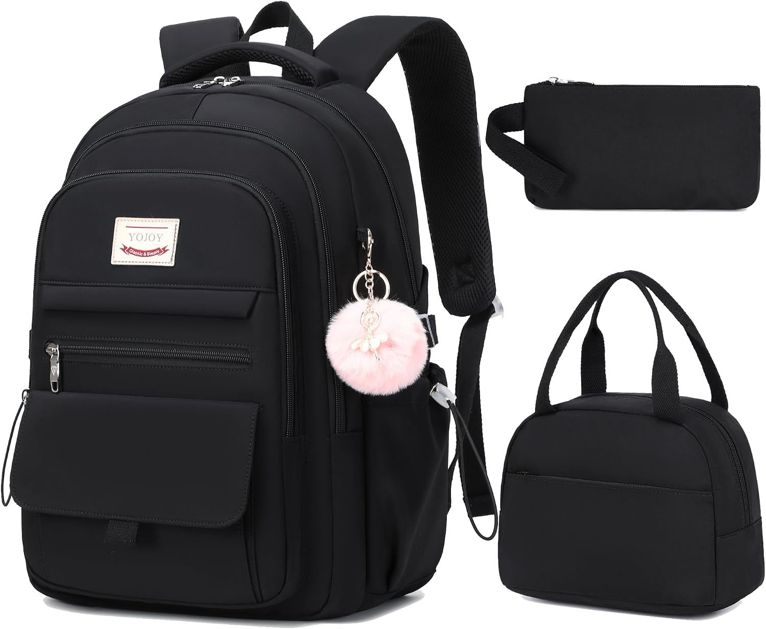 Pink 3-Piece School Backpack Set with Laptop Sleeve