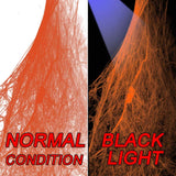 Halloween Orange Spider Web with Glow-in-the-Dark Effect – 250g Web + 37 Spiders + 2 Black Lights