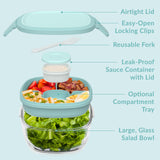 Bentgo Glass Salad Bowl – Airtight Stackable Lunch Container with Toppings Tray & Sauce Cup