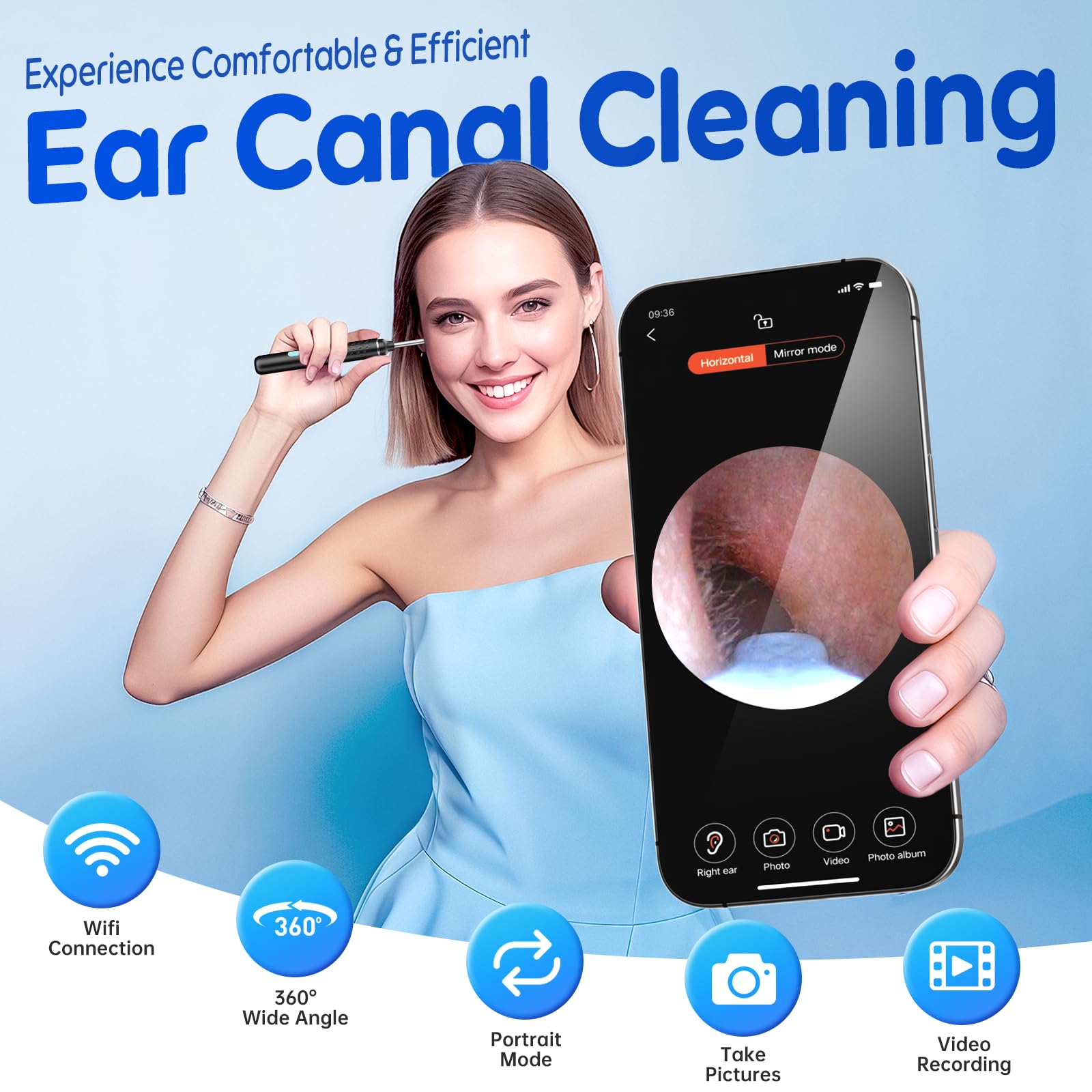 Wireless Ear Wax Removal Tool with 1080P HD Camera & App Control – Smart Ear Cleaner Kit with LED Lights and Rechargeable Battery (Black Edition)