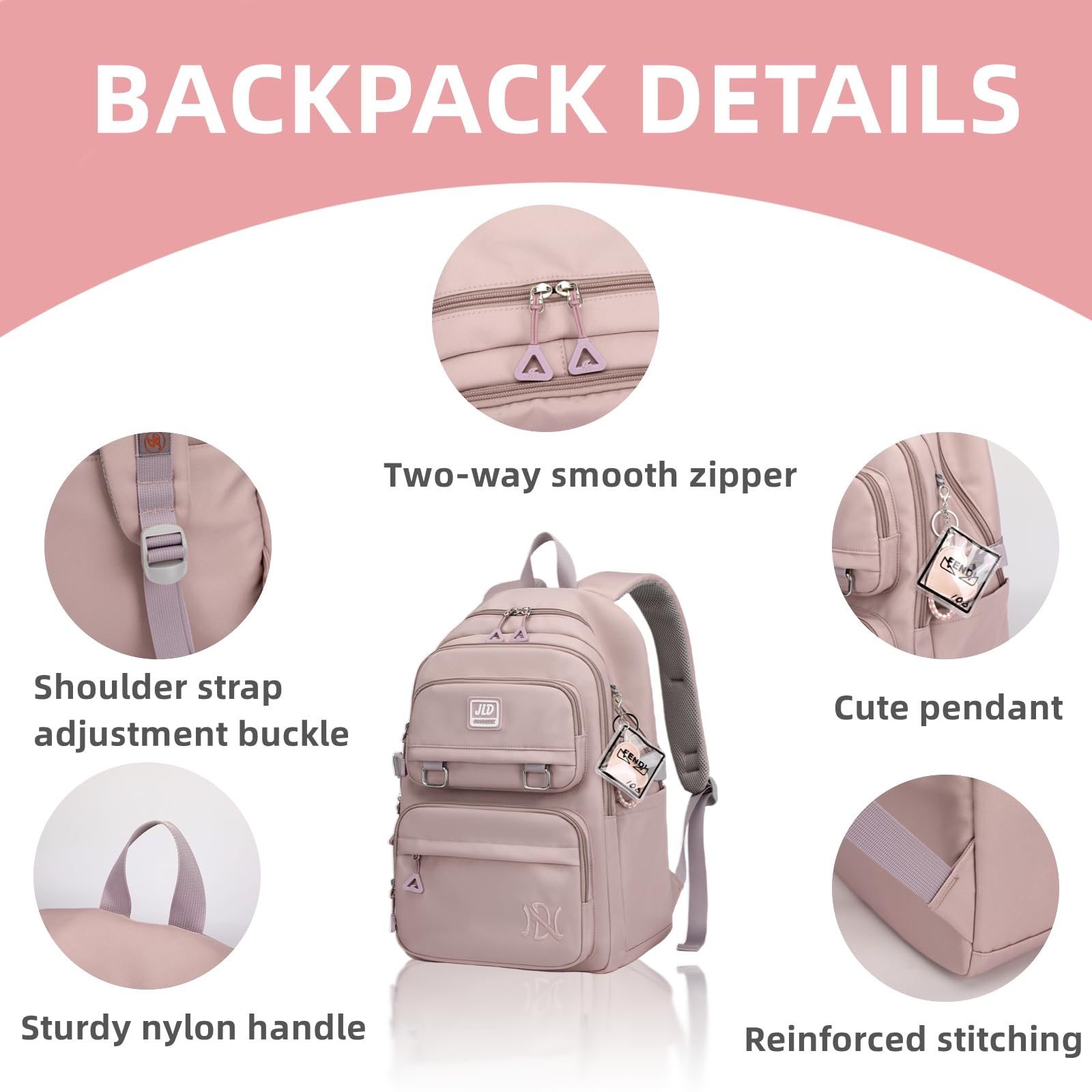 ARMbQ Girls School Backpack Large Capacity with Waterproof Nylon Fabric, Lightweight Casual Bookbag for Kids