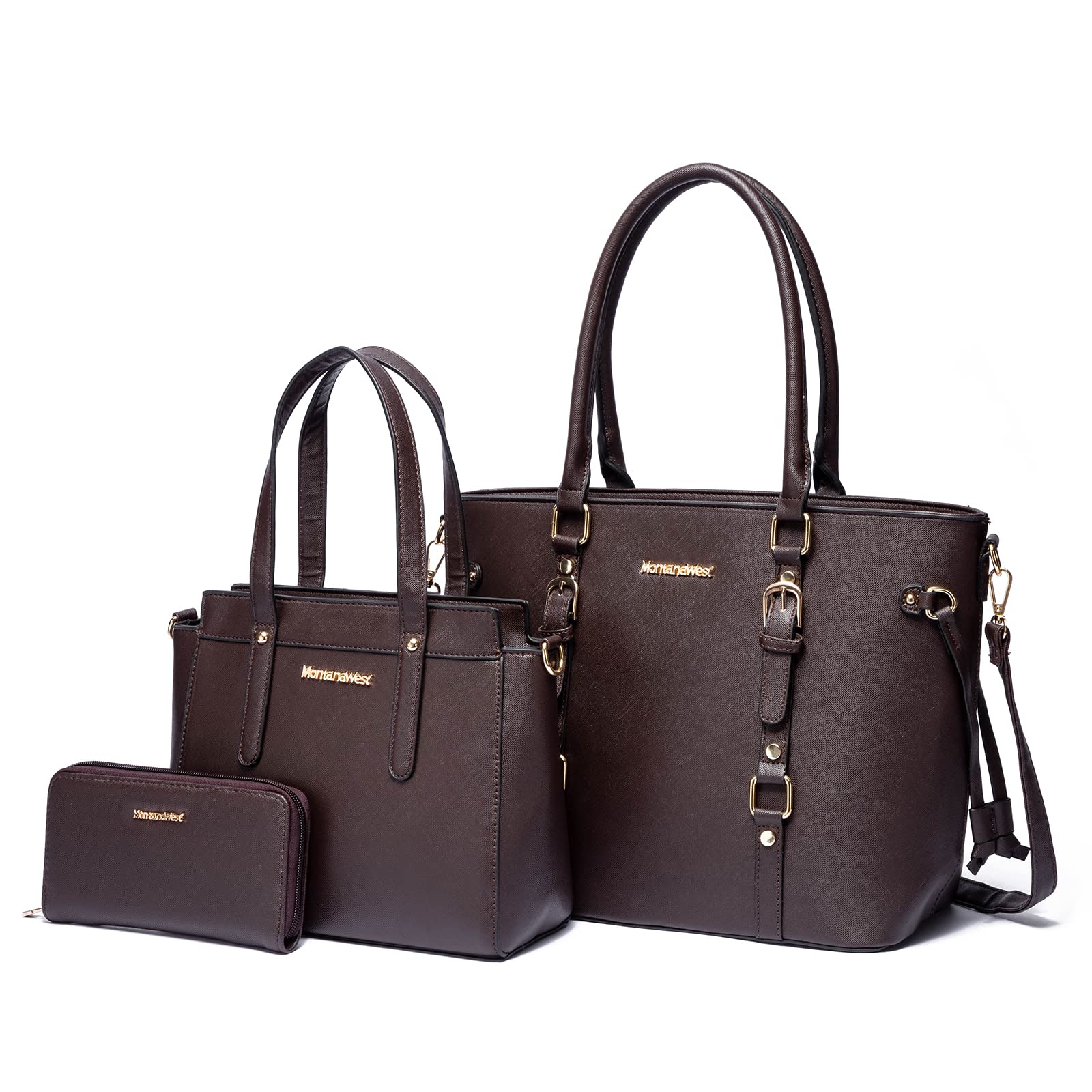 Montana West 3PCS Purse Set for Women – Tote Bag, Shoulder Satchel & Wallet PU Leather Handbag Set (Coffee)
