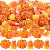 70 Pcs Mini Resin Pumpkins & Candy Corn Set – Halloween & Fall Decorations (Durable Autumn Home Décor, DIY Craft Props)