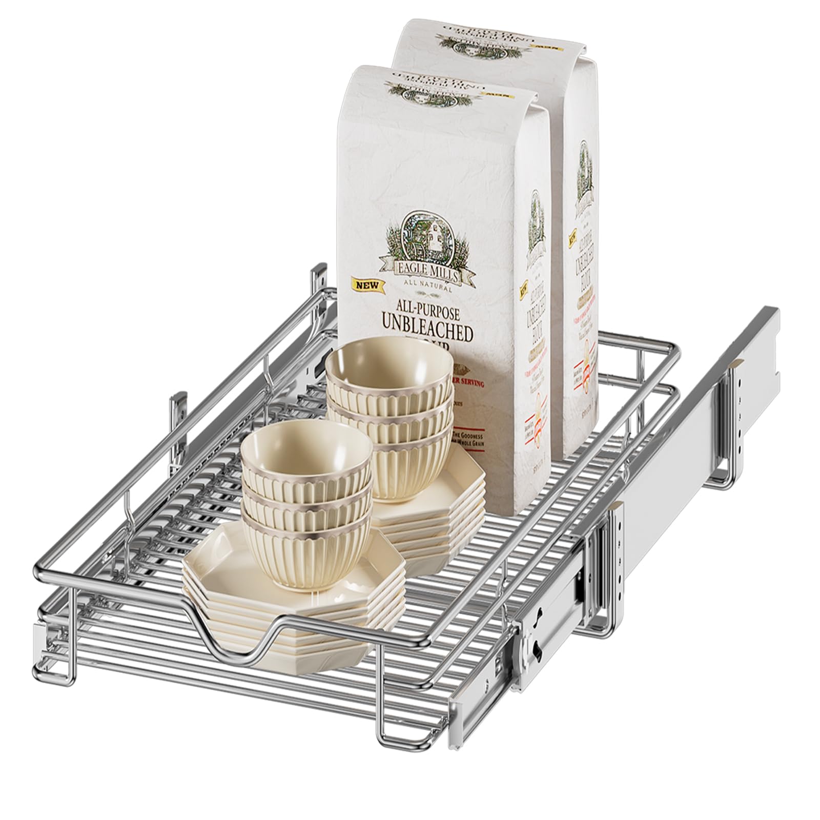 DINDON Slim Chrome Pull-Out Cabinet Drawer – Compact Single-Tier Slide-Out Organizer for Narrow Kitchen Cabinets