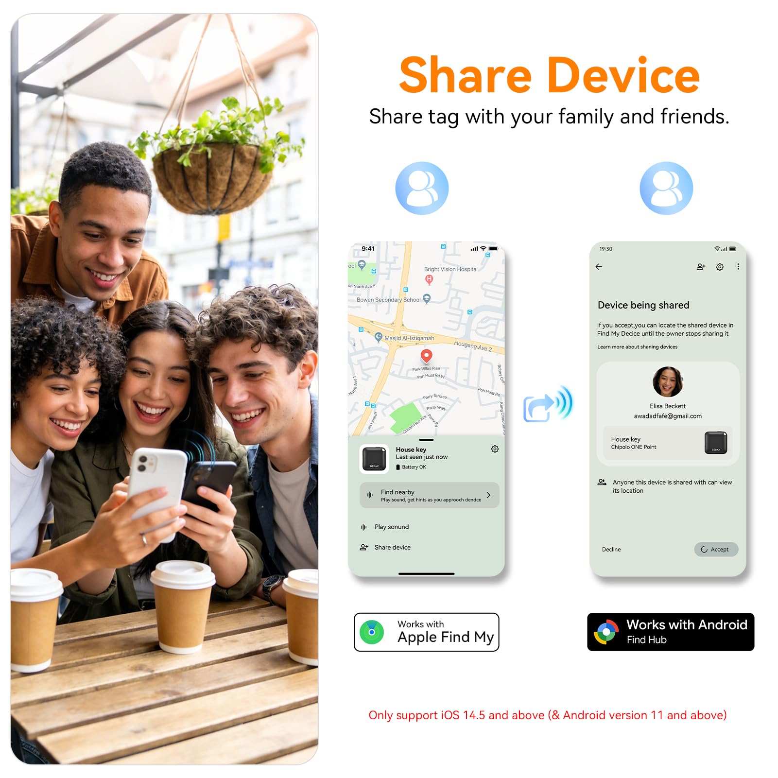 Dual Compatible USB-C Rechargeable Bluetooth Tracker Tag, Apple Find My and Google Find My Device Smart Locator (Black & White)