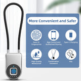 Bluetooth Fingerprint Cable Padlock with App Control, USB-C Rechargeable Smart Security Lock for Luggage, Locker & Travel Gear