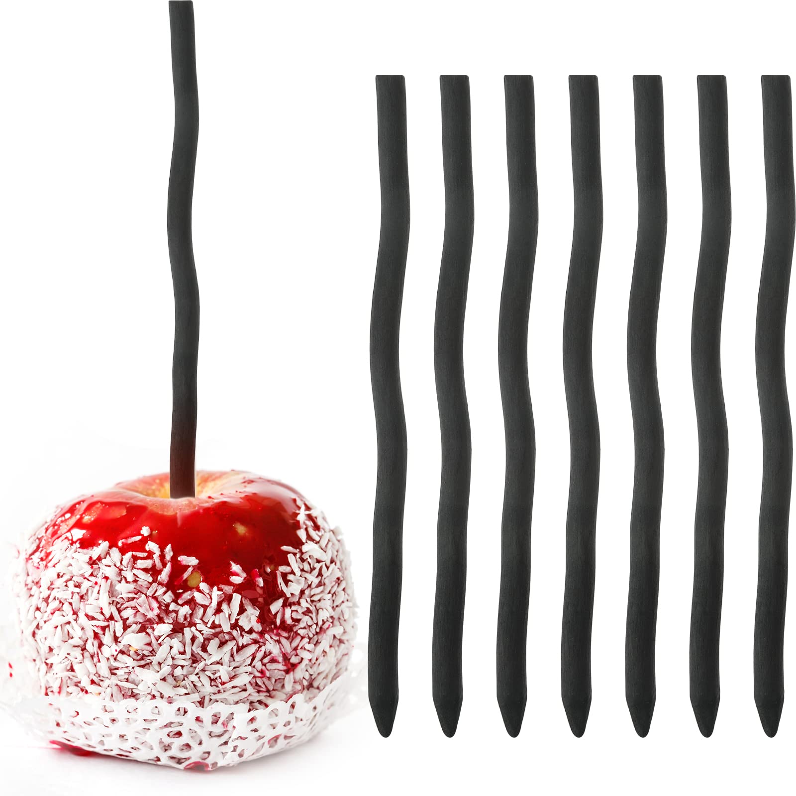36Pcs Black Wooden Candy Apple Sticks – 6 Inch Real Branch Style Caramel Apple Skewers for Halloween, Birthday & Dessert Decoration