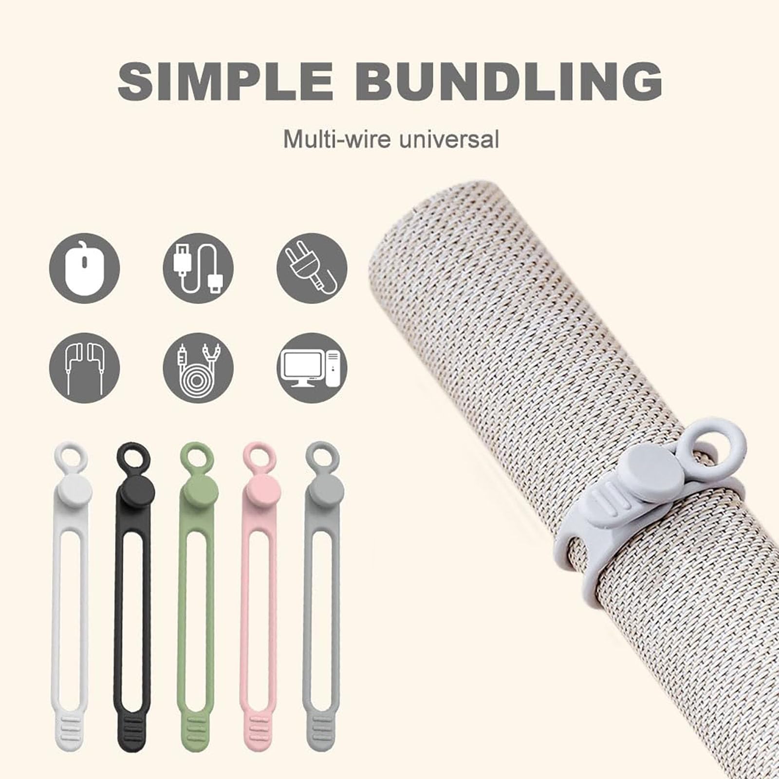 Reusable Silicone Cable Organizer Ties – Elastic Button-Style Cord Management for Home & Office (10-Pack, Multi-Color)