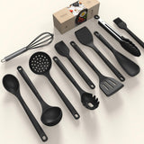 Heavy-Duty Silicone Kitchen Utensil Set with Stainless Steel Core – Heat Resistant 600°F (Black)