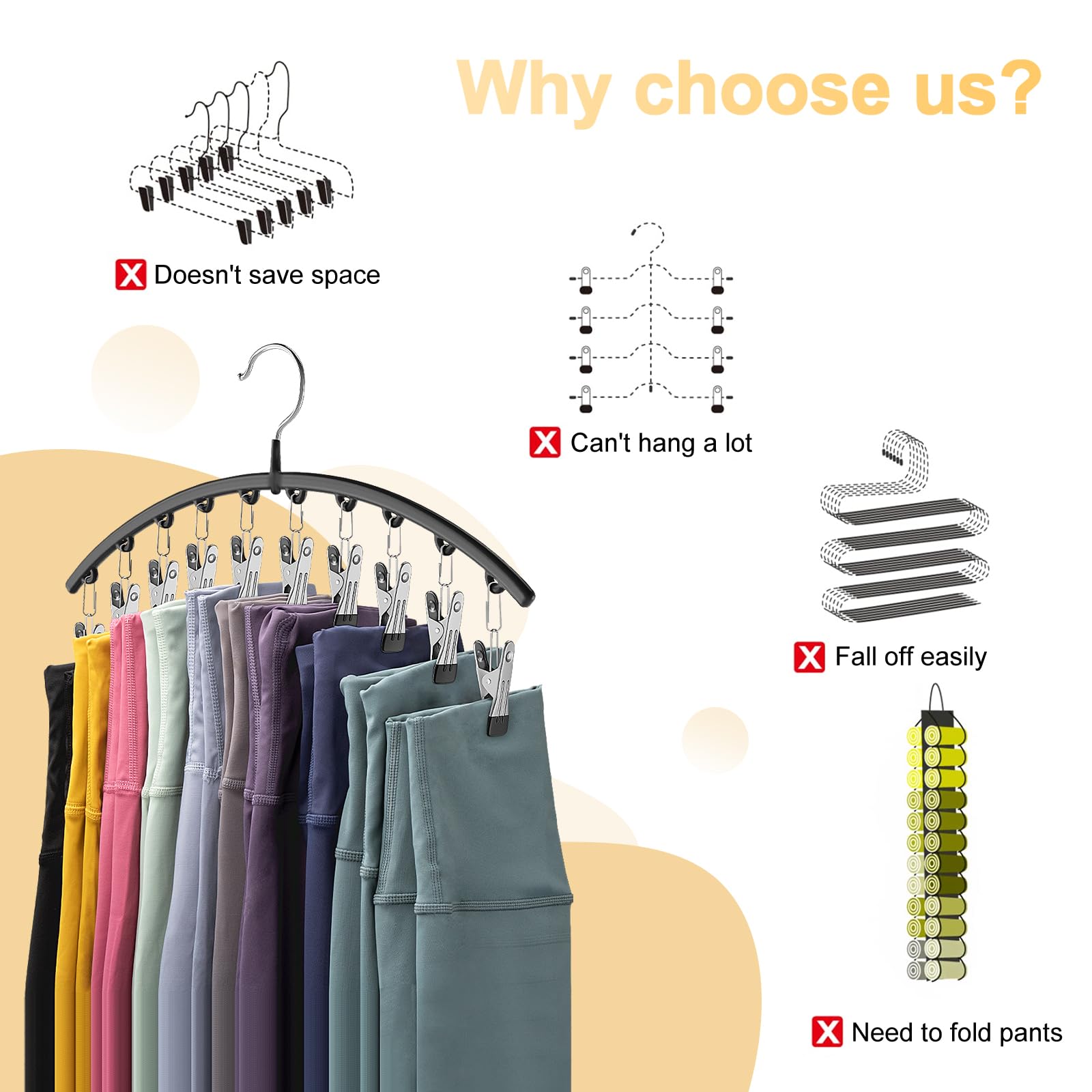Space-Saving Yoga Pants Hanger Set (20 Clips) – Heavy-Duty Closet Organizer for Leggings, Jeans & Skirts