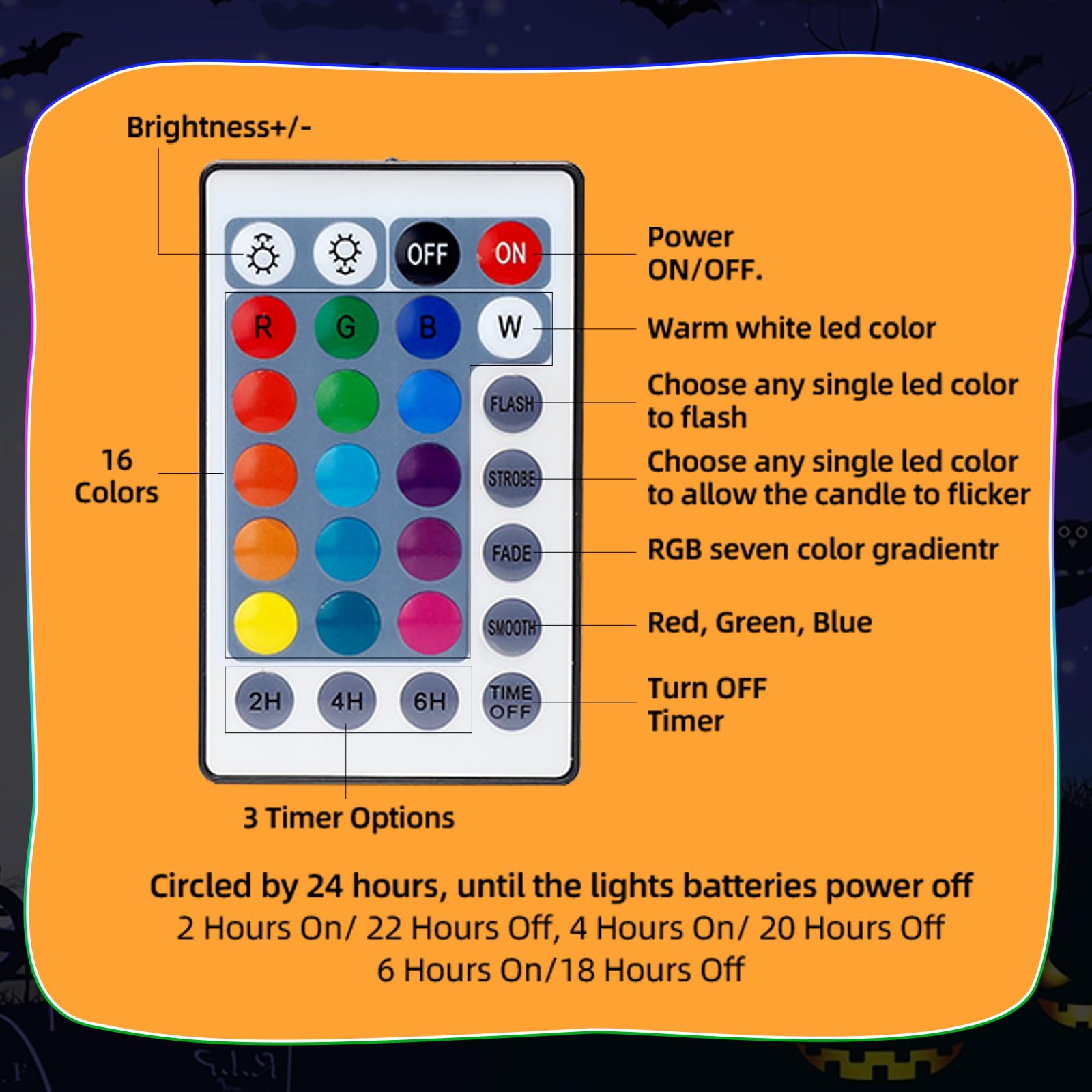 Litake RGB Pumpkin Lights (3-Pack) – 16-Color Changing LED Jack-O’-Lantern Lights with Remote, Timer & Adjustable Brightness (Battery Operated)