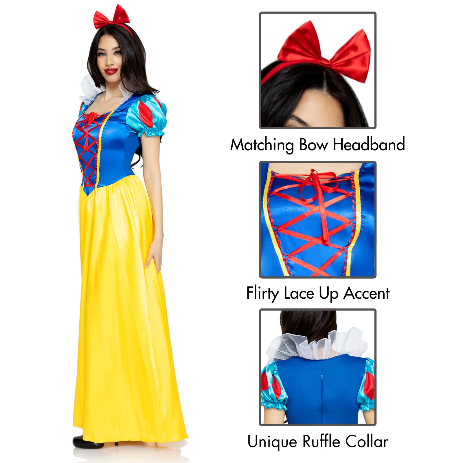 Classic Snow White Costume for Women – 3-Piece Princess Dress Set with Bow Headband 🍎✨