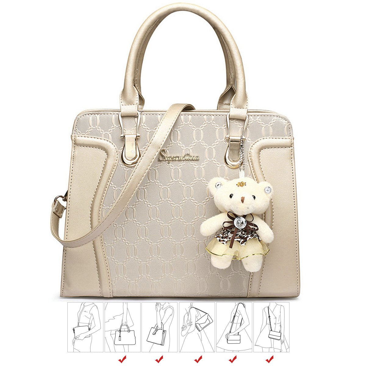 Women’s 4-Piece Fashion Handbag Set – Tote, Shoulder Bag, Crossbody & Wallet Purse Set (B-Gold