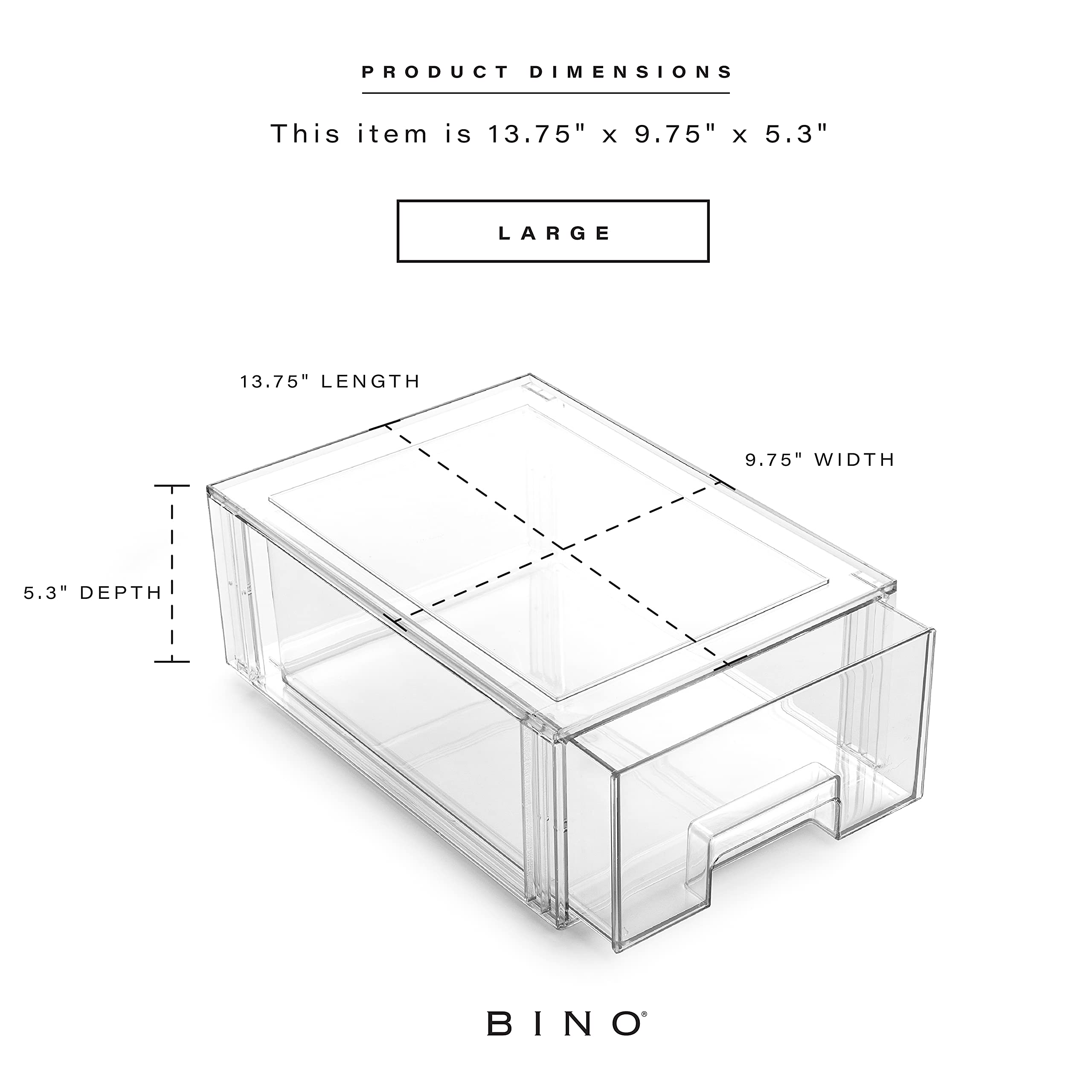 BINO Large Clear Stackable Storage Drawers – Space-Saving Pantry, Fridge & Shelf Organizer