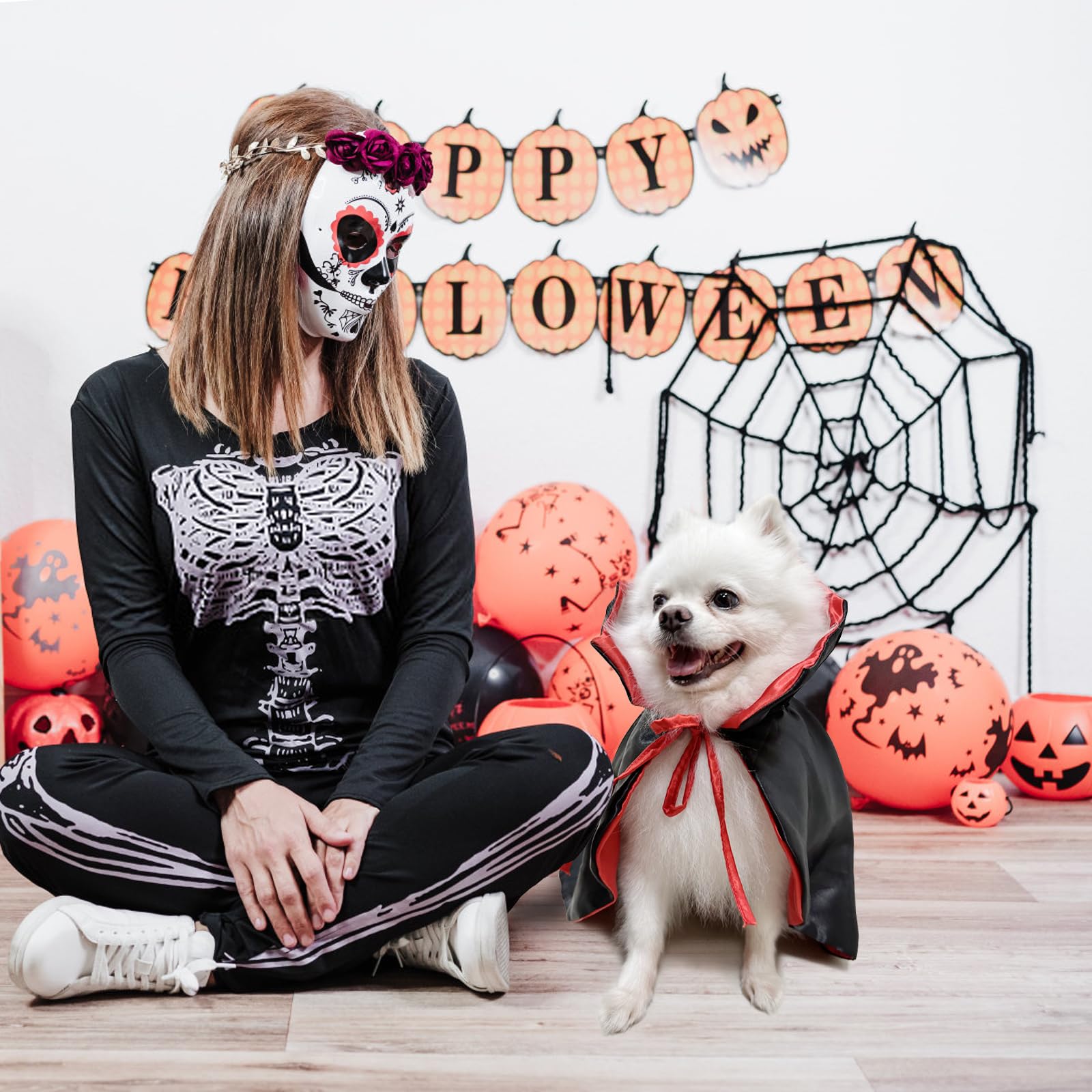 Black and Red Vampire Cape for Dogs and Cats – Halloween Pet Costume with Adjustable Ties