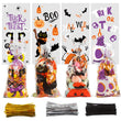 Halloween Treat Bags Set – 200 Cellophane Candy Bags with 240 Twist Ties (4 Festive Designs)