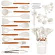 34-Piece Silicone Kitchen Utensil Set with Wooden Handles – Heat Resistant, Non-Stick Safe (Cream White)