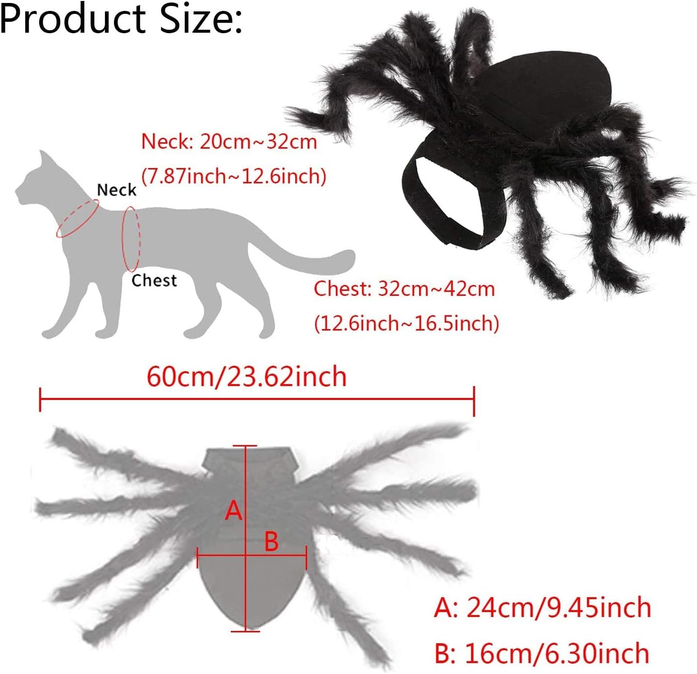 Black Spider Halloween Costume for Cats and Small Dogs – Adjustable Funny Pet Outfit with 8 Realistic Legs