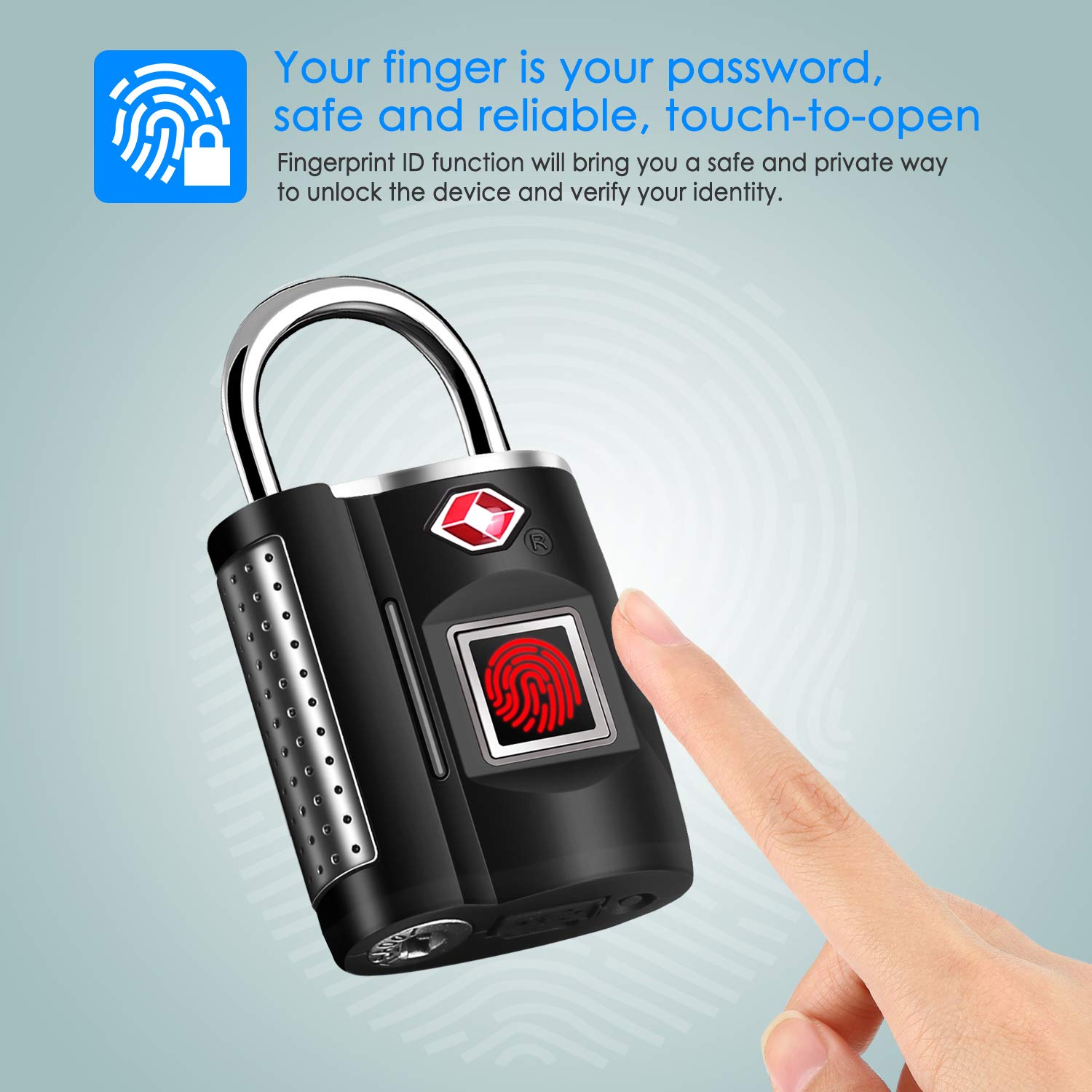 TSA Approved Fingerprint Luggage Lock with USB Rechargeable Battery, Keyless Biometric Cable Lock for Travel & Bags