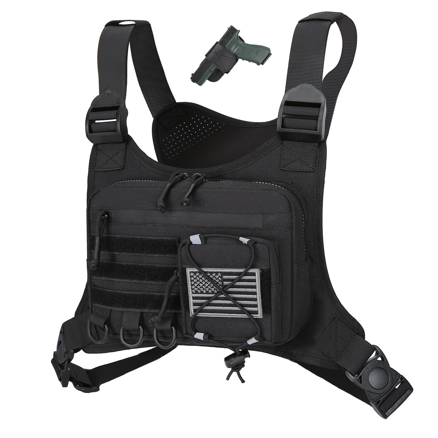 Koculemi Concealed Tactical Chest Bag for Men with Holster – Anti-Theft EDC Chest Pack for Sports & Travel (Black)