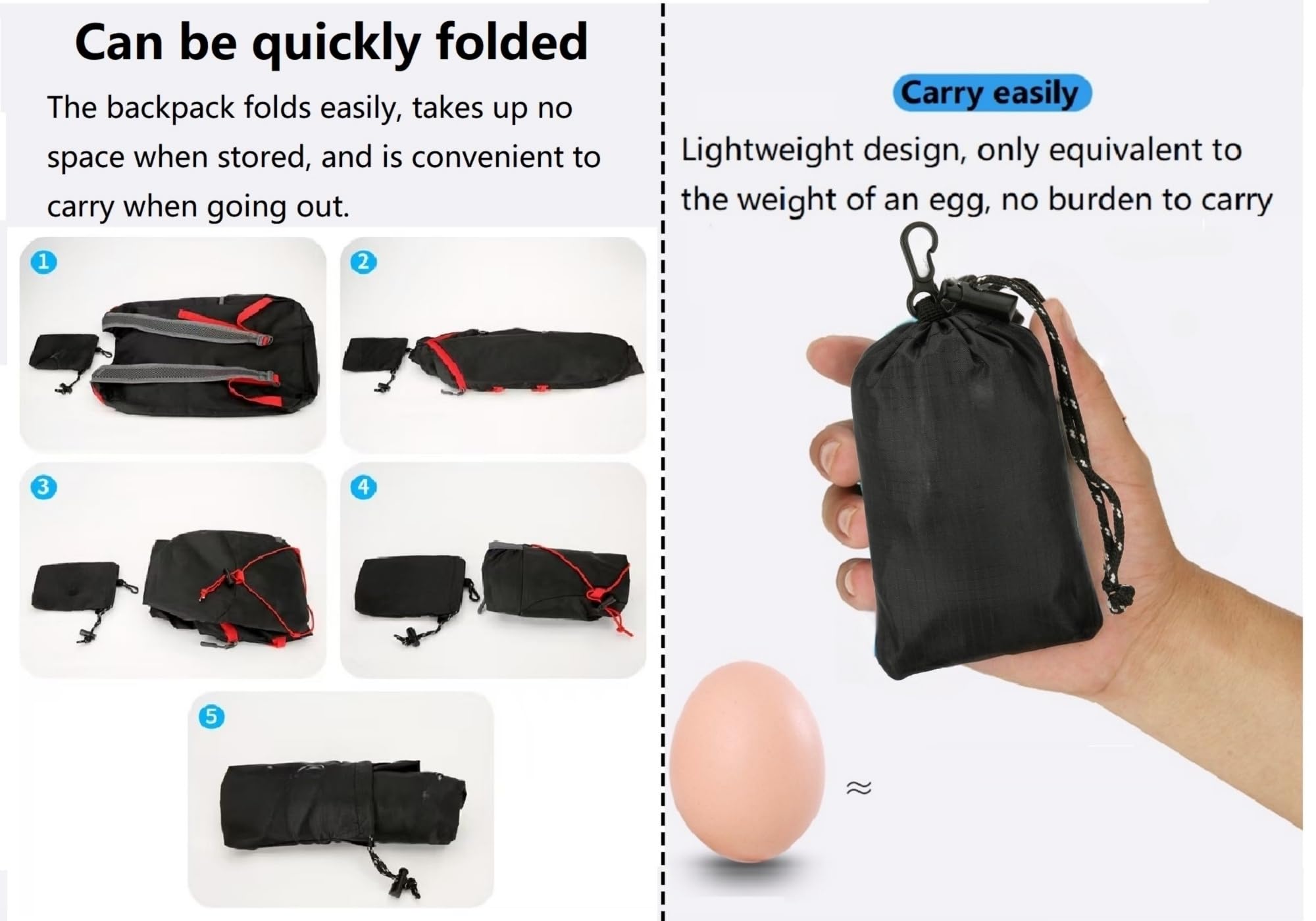 LEVAYHILL 16L Ultra-Compact Foldable Backpack & Bucket Hat 2-in-1 Lightweight Travel Set – Black