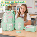 Green Kawaii Backpack Set with Lunch Bag and Coin Purse