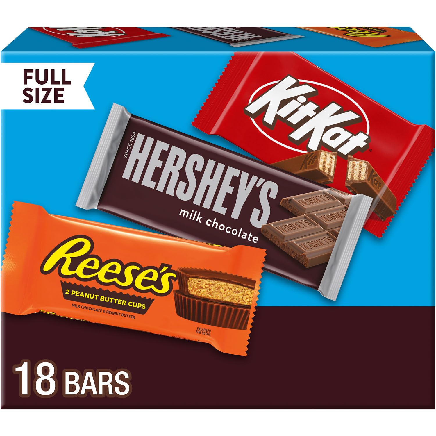 HERSHEY’S, KIT KAT & REESE’S Assorted Milk Chocolate Bars – 27.3 oz Variety Pack (18 Full-Size Bars)
