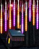 Orange & Purple Meteor Shower Lights – 30Ft 10-Tube LED Falling Rain Lights with Timer & Waterproof Design (Outdoor Halloween & Holiday Decor)
