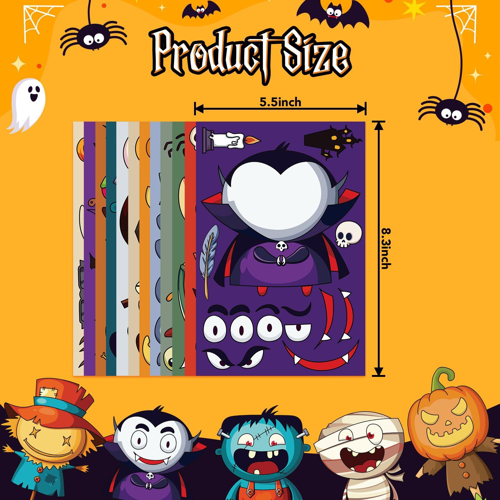 Halloween Face Sticker Set – 36 Sheets Mix & Match Googly Eyes, Witch, Ghost & Pumpkin Designs (Multi-Color)
