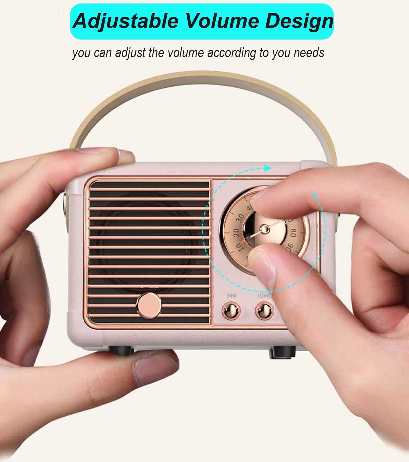 Dosmix Retro Mini Bluetooth Speaker Pink – Portable Vintage Wireless Speaker with Clear Sound & 6H Playtime