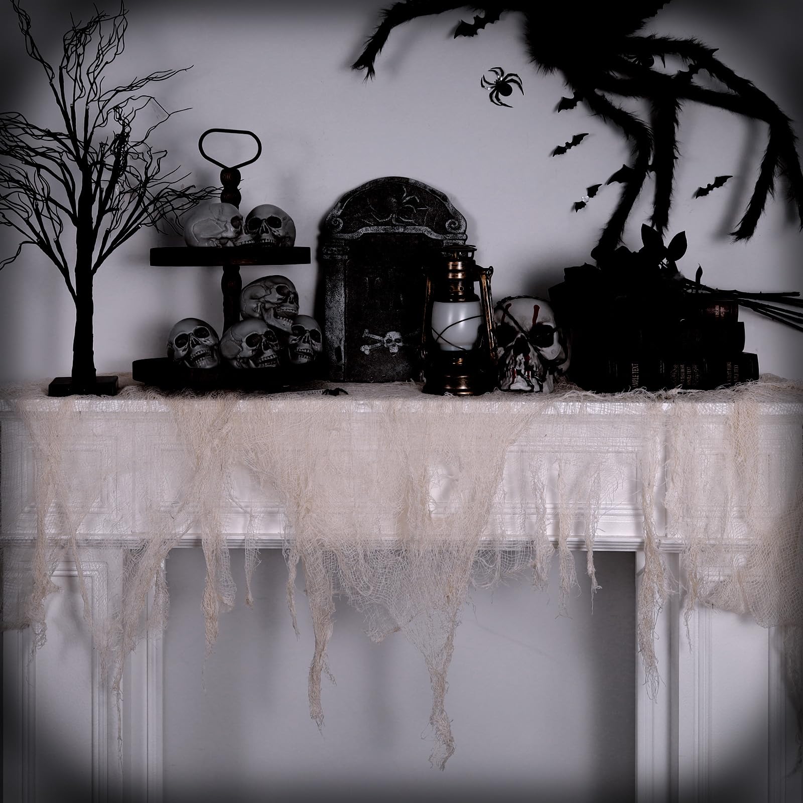 Beige Halloween Creepy Cloth – 315x78.7" Oversized Cotton Spooky Gauze for Haunted House & Party Decorations