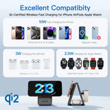 Foldable 3-in-1 Magnetic Wireless Charging Station for iPhone, Apple Watch & AirPods – Portable Fast Charging Stand with 18W Adapter