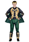 Marvel Loki Costume for Men – Deluxe Green & Gold Jumpsuit with Cape & Horned Headband for Halloween & Cosplay